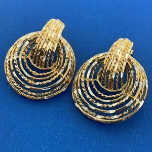 Vermeil Sterling Silver 925 Diamond Cut Textured Multi-Hoop Pierced Earrings